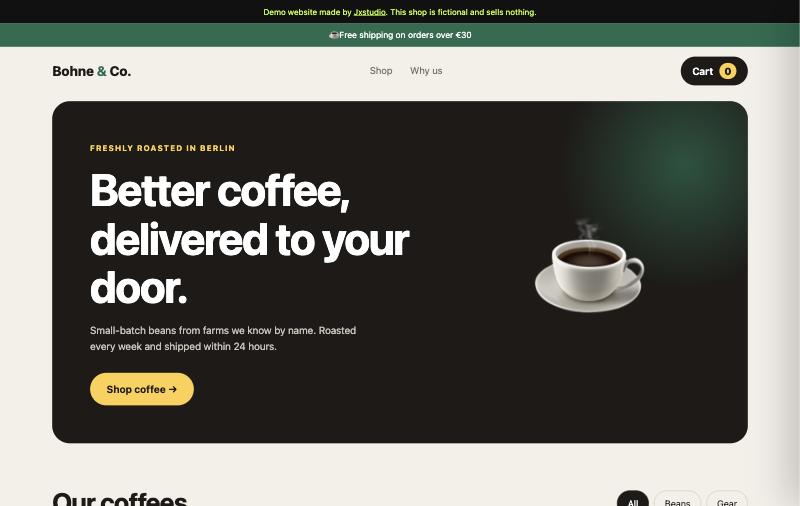 Screenshot of the Bohne & Co. coffee shop website
